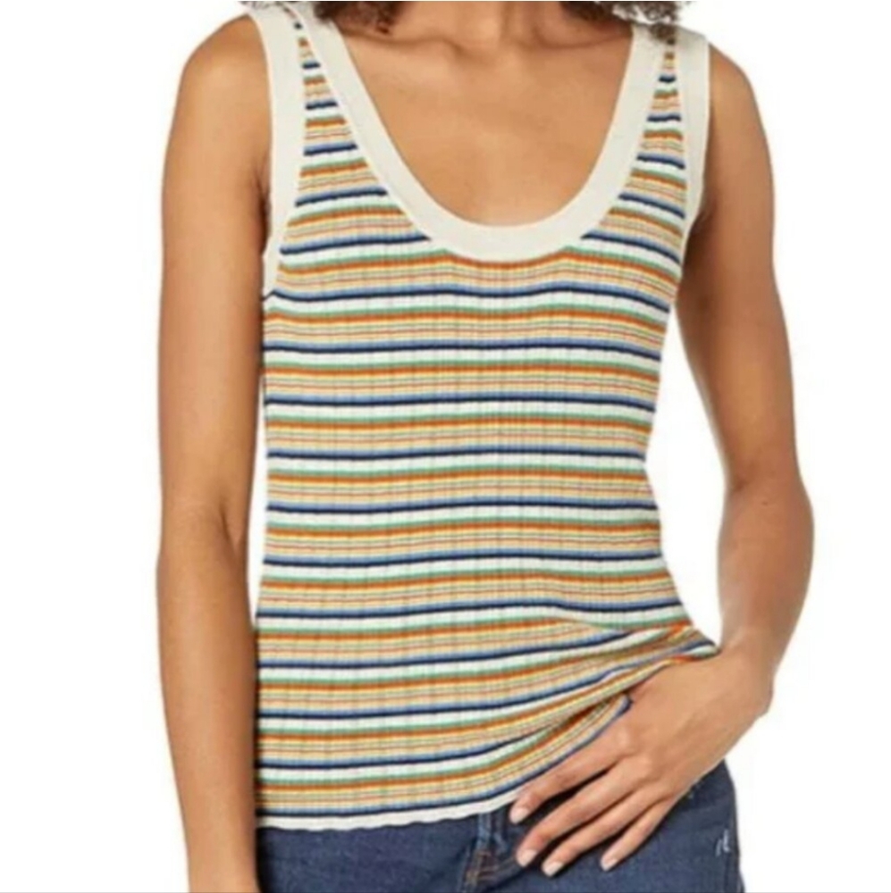 Madewell Jones Multi Stripe Ribbed Tank Stretch Women's Large Retro Vibes